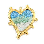 Ion Plating(IP) 304 Stainless Steel Pendants, with Enamel, Real 18K Gold Plated, Heart Charm, Medium Aquamarine, 40.5x35x2.5mm, Hole: 2mm(X-STAS-U007-06C-G)