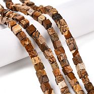 Natural Picture Jasper Beads Strands, Cube, 6~7x6~6.5x6~6.5mm, Hole: 1mm, about 60~61pcs/strand, 15~15.366''(38.1~39cm)(G-T139-6x6-27A)