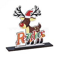 Wood Tabletop Display Decorations, Xmas Table Centerpiece Sign, Christmas Theme, Reindeer/Stag, Mixed Color, Finished: 200x45x185mm(WOOD-N005-78)
