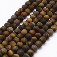 Frosted Natural Tiger Eye Beads Strands, Round, 8mm, Hole: 1mm, about 45pcs/strand, 15.1 inch(X-G-F364-18-8mm)