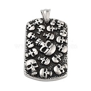 Retro 304 Stainless Steel Pendants, Antique Silver, Skull Theme, Rectangle, 40.5x26x6mm, Hole: 8x5mm(STAS-I205-38AS-01)