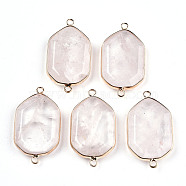 Natural Rose Quartz Links Connectors, with Light Gold Tone Brass Findings, Faceted Polygon, 40.5x23x6mm, Hole: 2mm(G-T131-48G-06)
