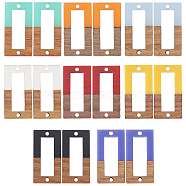 Olycraft 16Pcs 8 Colors Resin & Walnut Wood Links/Connectors, Rectangle, Mixed Color, 27~28x14.5x3~4mm, Hole: 1.5mm, 2pcs/color(RESI-OC0001-07)