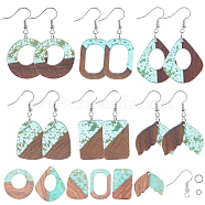 SUNNYCLUE DIY Dangle Earring Making Kits, Including Transparent Resin & Walnut Wood Pendants, Brass Earring Hooks and Iron Jump Rings, Mixed Shapes, Pale Turquoise, Pendants: 12pcs/box(DIY-SC0001-89P)