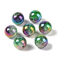 UV Plating Opaque Crackle Two-tone Acrylic Beads, Round, Dark Green, 16mm, Hole: 2.7mm(MACR-C032-01A)