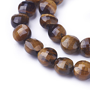 Natural Tiger Eye Beads Strands, Faceted, Flat Round, 8.5~9x6~6.5mm, Hole: 1mm, about 45pcs/strand, 14.9 inch(38cm)(G-E538-12)