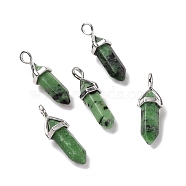 Natural Ruby in Zoisite Pendants, Faceted, with Platinum Tone Brass Findings, Lead free & Cadmium Free, Bullet, 27~30x9~10x7~8mm, Hole: 4x3mm(G-K329-44P)