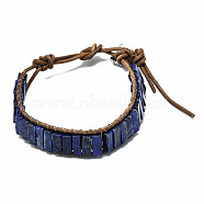 Cowhide Leather Cord Bracelets, with Rectangle Natural Lapis Lazuli Beads and Alloy Findings, 9~11 inch(23~28cm)(BJEW-R309-01A-12)