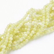 Natural Gemstone Beads Strands, Round, Lemon Jade, Round, Green Yellow, about 4mm in diameter, hole: about 0.8mm, 15 inch~16 inch(GSR4mmC033)