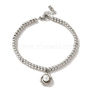 201 Stainless Steel Interlocking Knot with Plastic Pearl Charm Bracelet with Round Beads for Women, Stainless Steel Color, 8-3/4 inch(22.3cm)(BJEW-B057-01P)