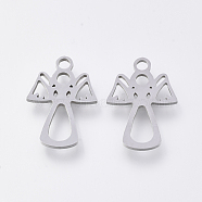 201 Stainless Steel Pendants, Laser Cut Pendants, Angel, Stainless Steel Color, 17x12x1mm, Hole: 1.6mm(STAS-S110-061P)