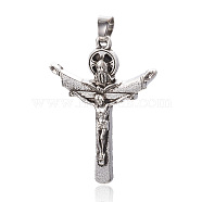 Tibetan Style Alloy Pendants, For Easter, Crucifix Cross, Antique Silver, 41x30x5mm, Hole: 5x6mm(PALLOY-P147-24AS)