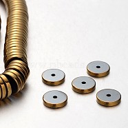 Electroplate Non-magnetic Synthetic Hematite Beads Strands, Heishi Beads, Disc/Flat Round, Golden Plated, 10x2mm, Hole: 1mm, about 198pcs/strand, 15.7 inch(G-F300-17B-03)