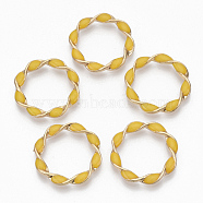 Eco-Friendly Alloy Linking Rings, with Enamel, Twisted Ring, Light Gold, Yellow, 31x4mm(X-PALLOY-R110-10E)