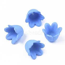 Rubberized Style Opaque Acrylic Bead Caps, 6-Petal, Flower, Cornflower Blue, 11.5x10.5x8.7mm, Hole: 1.3mm(ACRP-T010-01A)
