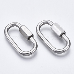 Tarnish Resistant 304 Stainless Steel Screw Carabiner Lock Charms, for Necklaces Making, Quick Links, Oval, Stainless Steel Color, 36x19x3.5mm, Screw: 7.5x12mm(STAS-N087-25A-01)