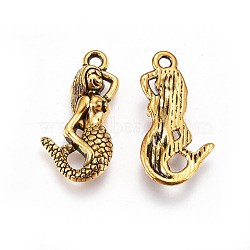 Alloy Pendants, Cadmium Free and Lead Free, Mermaid, Antique Golden, 23x12x3mm, Hole: 2mm(PALLOY-20727-AG-RS)