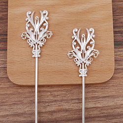 Alloy Flower Hair Sticks, with Iron Stick and Loop, Long-Lasting Plated Hair Accessories for Women, Platinum, 30mm, Flower: 46x30mm,  Sticks: 120x2.5mm(OHAR-PW0006-19A)