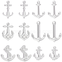12Pcs 6 Style Stainless Steel Pendants, Anchor, Stainless Steel Color, 19~27x14.5~19x2.5~4mm, Hole: 1.6~2.5mm, 2pcs/style(STAS-UN0037-79)