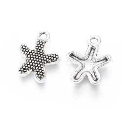 Tibetan Style Alloy Pendants, Lead Free and Cadmium Free, Antique Silver, Starfish/Sea Stars, 13mm wide, 17mm long, hole: 2mm(X-LF0201Y)