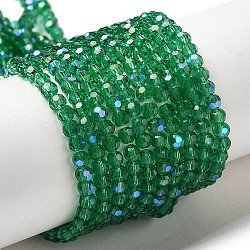 Electroplate Transparent Glass Beads Strands, Faceted, Round, Rainbow Plated, Sea Green, 3mm, Hole: 0.8mm, about 164~166pcs/strand, 19.69~19.88 inch(50~50.5cm)(EGLA-A035-T3mm-L18)