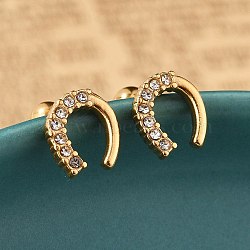 304 Stainless Steel Clear Cubic Zirconia Stud Earrings, Real 18K Gold Plated, Arch, 9x7mm(STAS-E502-02G-02)