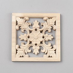 Wood Cabochons, Square with Flower Pattern, Bisque, 101x101x7.5mm(WOOD-WH0124-107)