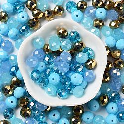 Glass Beads, Faceted, Rondelle, Pale Turquoise, 10x8mm, Hole: 1mm, about 560pcs/500g(EGLA-A034-LM10mm-15)