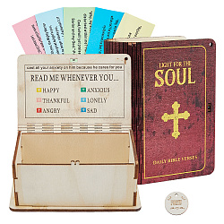 Wooden Bible Verses Box, with 150Pcs Paper Bibles Verse Cards, Mixed Color, 113x88x46mm(AJEW-WH0609-844)