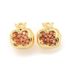 Brass Micro Pave Cubic Zirconia Pendants, Real 18K Gold Plated, Red, Pomegranate, 11x10x7mm, Hole: 1mm(KK-K369-01G-06)