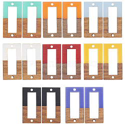 Olycraft 16Pcs 8 Colors Resin & Walnut Wood Links/Connectors, Rectangle, Mixed Color, 27~28x14.5x3~4mm, Hole: 1.5mm, 2pcs/color(RESI-OC0001-07)