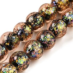 Handmade Dichroic Foil Glass Beads Strands, Round, Coral, 10.5mm, Hole: 1.4mm, about 40pcs/strand, 15.16''(38.5cm)(DICH-U001-05A)