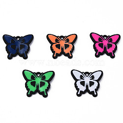 Spray Painted Alloy Enamel Pendants, Cadmium Free & Lead Free, Butterfly, Mixed Color, 18x20x2mm, Hole: 1.6mm(ENAM-N060-02)