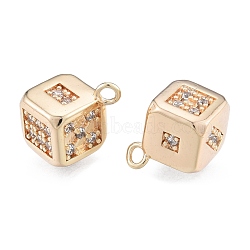 Brass Micro Pave Clear Cubic Zirconia Charms, Cadmium Free & Nickel Free & Lead Free, Dice, Real 18K Gold Plated, 15x12x12mm, Hole: 1.8mm(KK-N216-561LG)