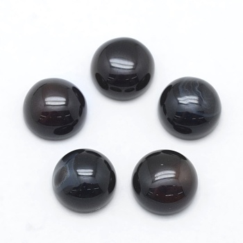 Natural Black Agate Cabochons, Flat Round, Dyed, 8x3~4mm