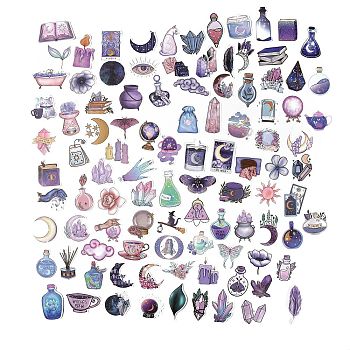100Pcs 100 Styles PVC Plastic Witch Magic Cartoon Stickers Sets, Waterproof Adhesive Decals for DIY Scrapbooking, Photo Album Decoration, Mixed Patterns, 33~81.5x32~44x0.2mm, 1pc/style