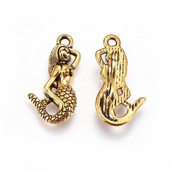 Alloy Pendants, Cadmium Free and Lead Free, Mermaid, Antique Golden, 23x12x3mm, Hole: 2mm