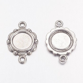 Tibetan Style Link Cabochon Bezel Settings, Lead Free & Nickel Free & Cadmium Free, Antique Silver, Flat Round Tray: 9.5mm, 23x15x2mm, Hole: 2mm