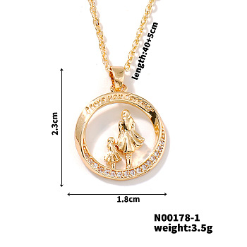 Simple and Elegant Brass Pave Clear Cubic Zircon Mother and Daughter Heart Pendant Necklaces for Mother's Day, Golden, 15.75 inch(40cm)