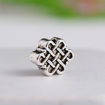 Tibetan Style Chinese Knot Zinc Alloy Beads, Antique Silver, 11x8.5x4mm, Hole: 1.5mm