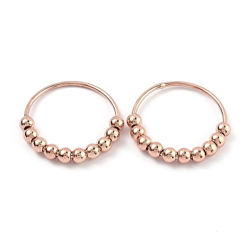 Brass Finger Ring, with Round Beads, Rose Gold, US Size 6, Inner Diameter: 17mm