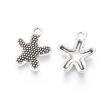 Tibetan Style Alloy Pendants, Lead Free and Cadmium Free, Antique Silver, Starfish/Sea Stars, 13mm wide, 17mm long, hole: 2mm