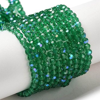 Electroplate Transparent Glass Beads Strands, Faceted, Round, Rainbow Plated, Sea Green, 3mm, Hole: 0.8mm, about 164~166pcs/strand, 19.69~19.88 inch(50~50.5cm)