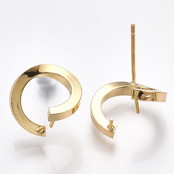 Brass Stud Earring Findings, For Half Drilled Beads, Nickel Free, Real 18K Gold Plated, 14x14mm, Pin: 0.8mm