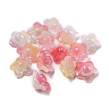 Iridescent Acrylic Bead Caps, AB Color Plated, 5-Petal Flower, Salmon, 12.5x12.5x6.5mm, Hole: 1.5mm
