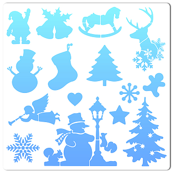 PET Plastic Hollow Out Drawing Painting Stencils Templates, Square, Creamy White, Christmas Themed Pattern, 300x300mm