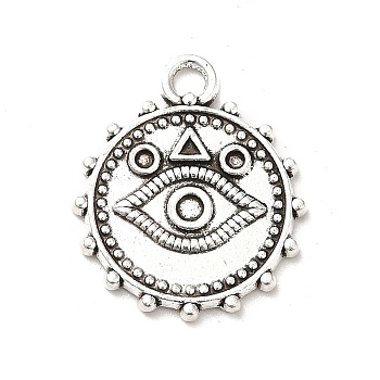 Tibetan Style Alloy Pendant Rhinestone Settings, Round with Eyes, Antique Silver, Fit For 1.7mm Rhinestone, 21x18x1.5mm, Hole: 2.5mm, about 476pcs/1000g