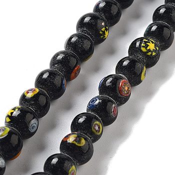 Handmade Lampwork Beads, Round, Black, 11~11.5x10~11mm, Hole: 1.8mm, about 64~67pcs/strand, 25.71''(65.3cm)