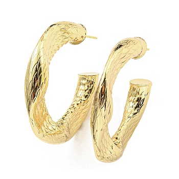 Rack Plating Brass Round Stud Earrings, Half Hoop Earrings, Cadmium Free & Lead Free, Real 18K Gold Plated, 42x7mm