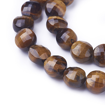 Natural Tiger Eye Beads Strands, Faceted, Flat Round, 8.5~9x6~6.5mm, Hole: 1mm, about 45pcs/strand, 14.9 inch(38cm)
